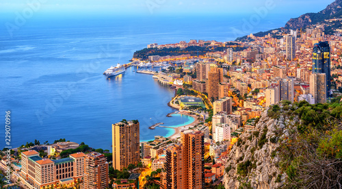 Panoramic view of Monaco and Monte Carlo on sunrise © Boris Stroujko