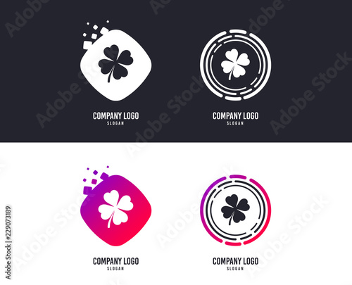 Logotype concept. Clover with four leaves sign icon. Saint Patrick symbol. Logo design. Colorful buttons with icons. Vector