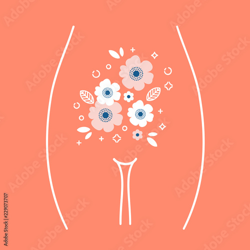 Women health illustration. Woman stomach with the flower inside. Vector illustration