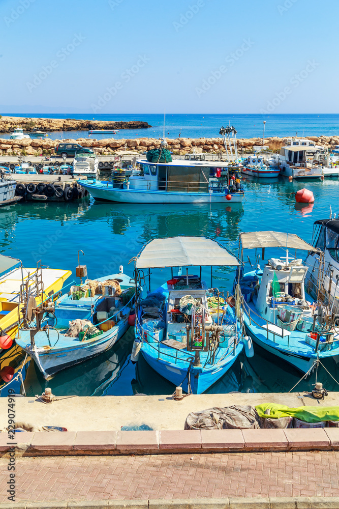 View of boats in port in Protaras, Cyprus
