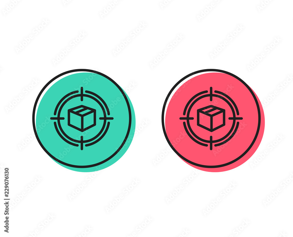 Parcel tracking line icon. Delivery monitoring sign. Shipping box in target symbol. Positive and negative circle buttons concept. Good or bad symbols. Parcel tracking Vector Parcel tracking line icon. Delivery monitoring sign. Shipping box in target symbol. Positive and negative circle buttons concept. Good or bad symbols. Parcel tracking Vector