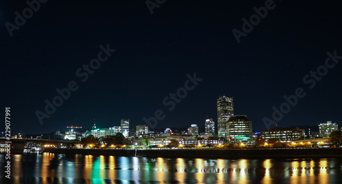 Portland skyline at night, East Promenade, Oregon