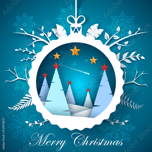 Cartoon paper happy new year. Merry christmas. Vector eps 10