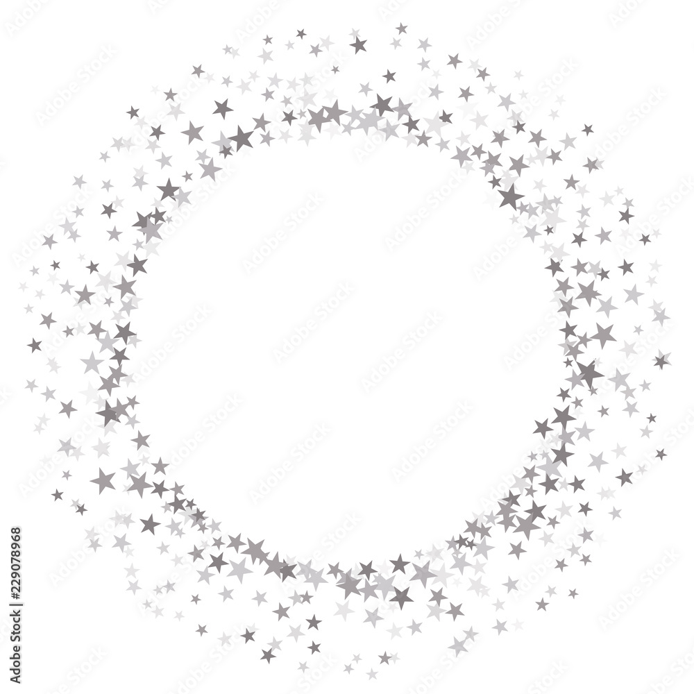 Round frame of random scatter silver stars on white background. Vector Round frame of random scatter silver stars on white background. Vector