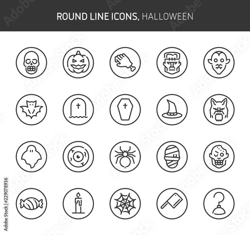 Halloween theme  round line icons