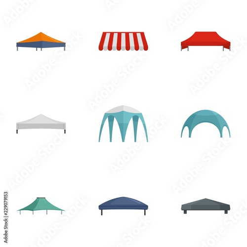 Commercial tent icon set. Flat set of 9 commercial tent vector icons for web design