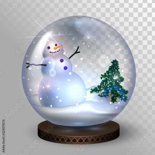 Glass snow globe with snowman and christmas tree, christmas gift