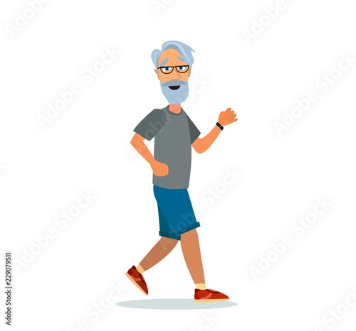 Senior people on scamper . Elderly woman run with armband for jogging. Adult people sport activities. Vector Illustration