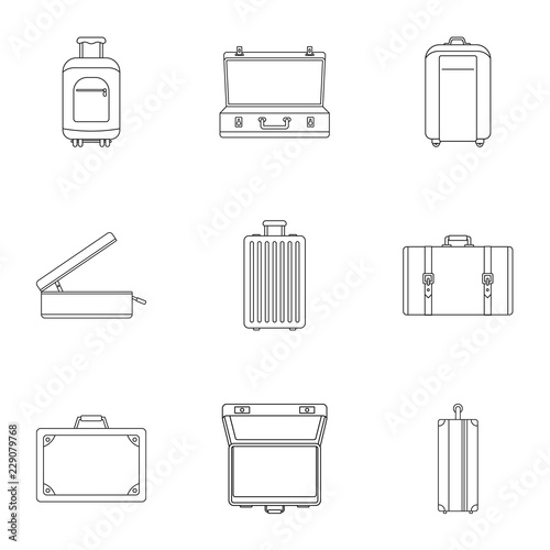 Travel suitcase icon set. Outline set of 9 travel suitcase vector icons for web design isolated on white background