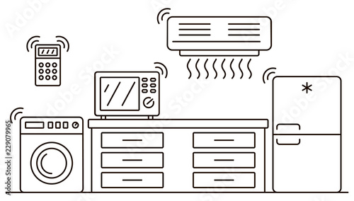 Smart home appliances banner. Outline illustration of smart home appliances vector banner for web design