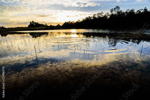 Sun down  and the mirror lake. © ApichartPatanaanek