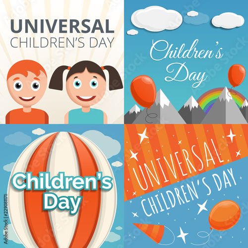 Universal children day banner set. Cartoon illustration of universal children day vector banner set for web design