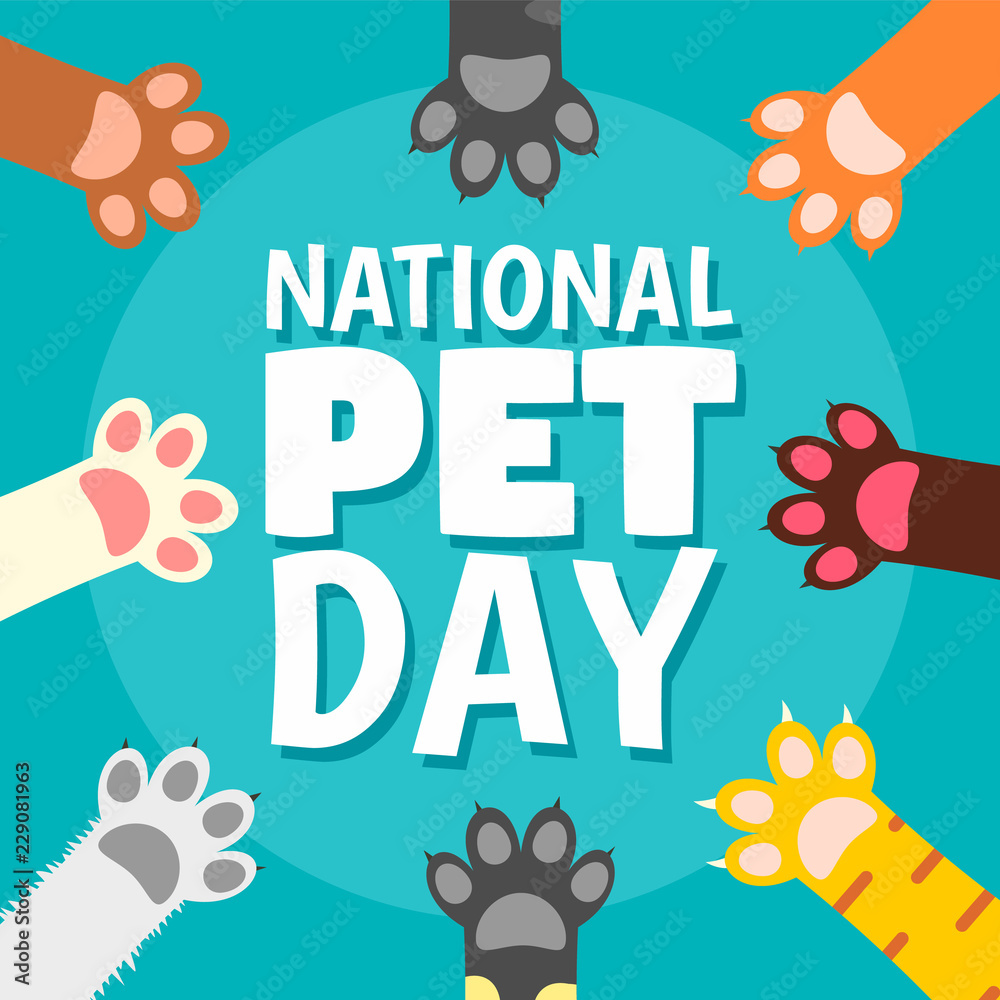 National pet day paw concept background. Flat illustration of national