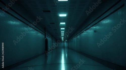 4K Scary dark corridor, tunnel. Mystery place with broken lamps. Empty, depth horror concept.
