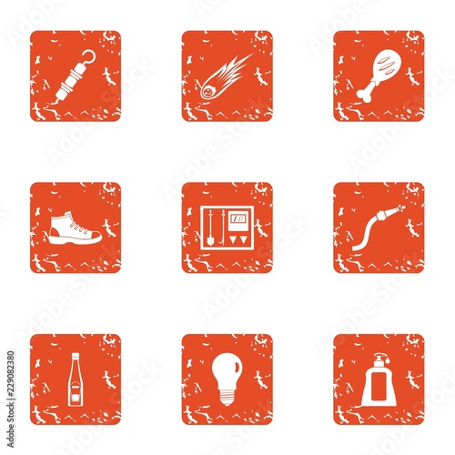 Modern production icons set. Grunge set of 9 modern production vector icons for web isolated on white background