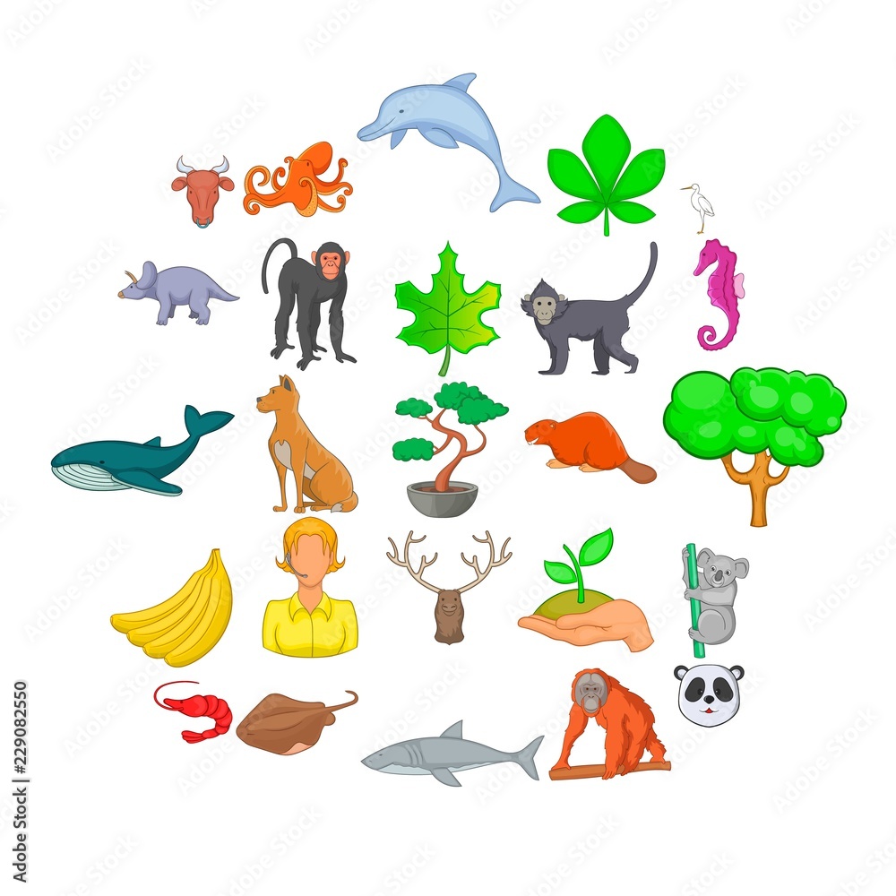 Biotic icons set. Cartoon set of 25 biotic vector icons for web isolated on white background Biotic icons set. Cartoon set of 25 biotic vector icons for web isolated on white background