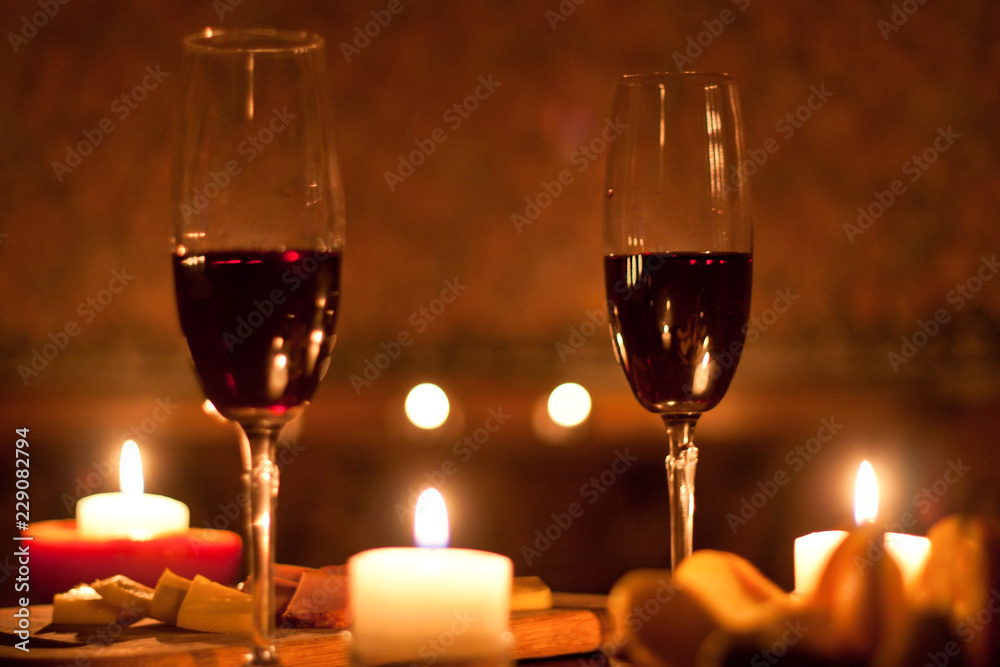 Romantic evening theme. Wine & candles.
