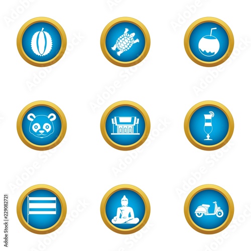 Asie icons set. Flat set of 9 asie vector icons for web isolated on white background