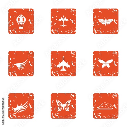 Aviation center icons set. Grunge set of 9 aviation center vector icons for web isolated on white background