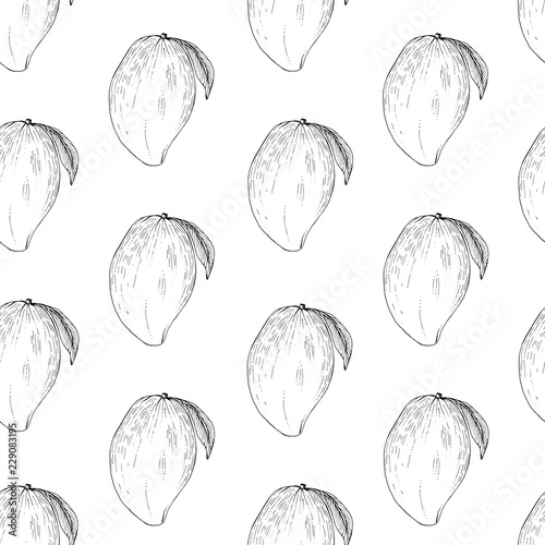 Seamless pattern of mango whole, vector