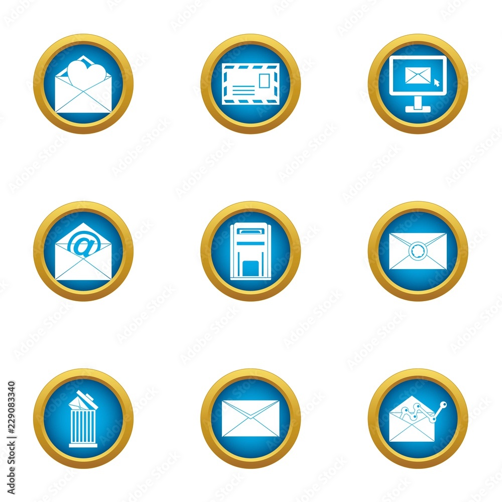 Letter delivery icons set. Flat set of 9 letter delivery vector icons for web isolated on white background Letter delivery icons set. Flat set of 9 letter delivery vector icons for web isolated on white background