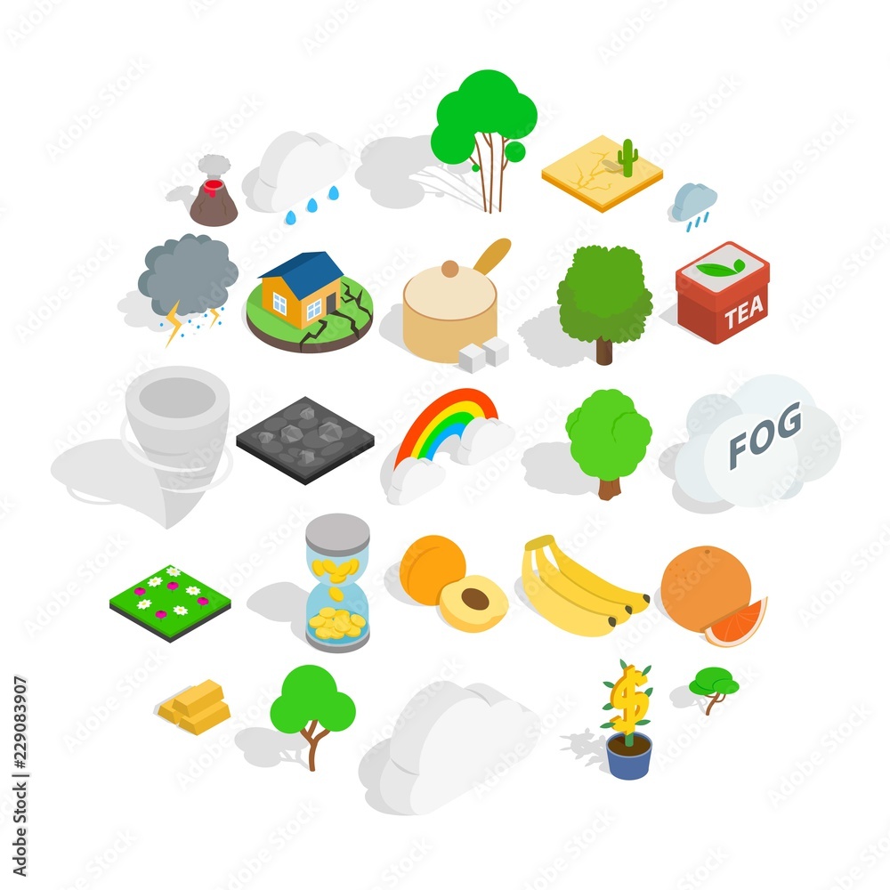 Mother nature icons set. Isometric set of 25 mother nature vector icons for web isolated on white background Mother nature icons set. Isometric set of 25 mother nature vector icons for web isolated on white background