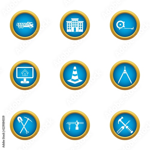 Work driveway icons set. Flat set of 9 work driveway vector icons for web isolated on white background
