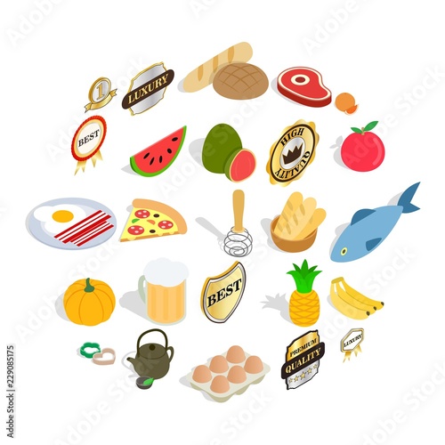 Vitamine icons set. Isometric set of 25 vitamine vector icons for web isolated on white background