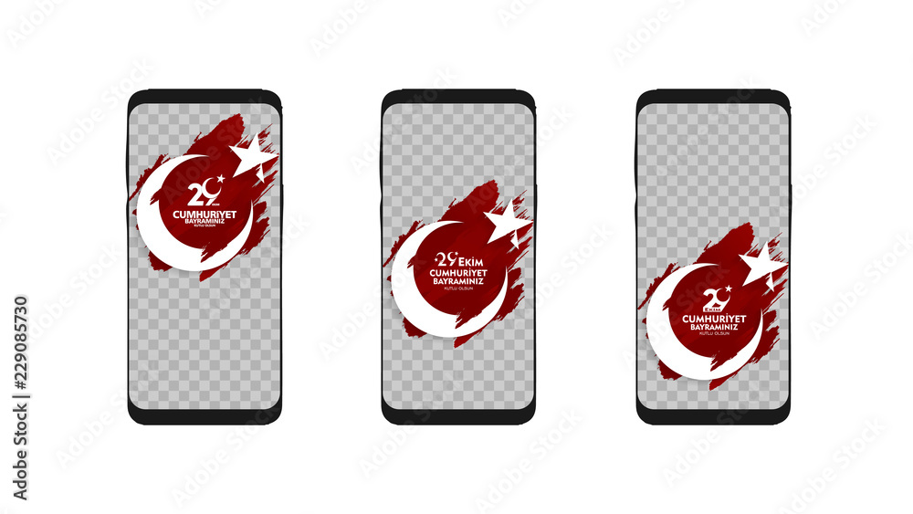 Obraz premium 29 ekim cumhuriyet bayrami. Translation: 29 october Republic Day Turkey and the National Day in Turkey. celebration republic. flying balloons, brush style, Editable Stories template