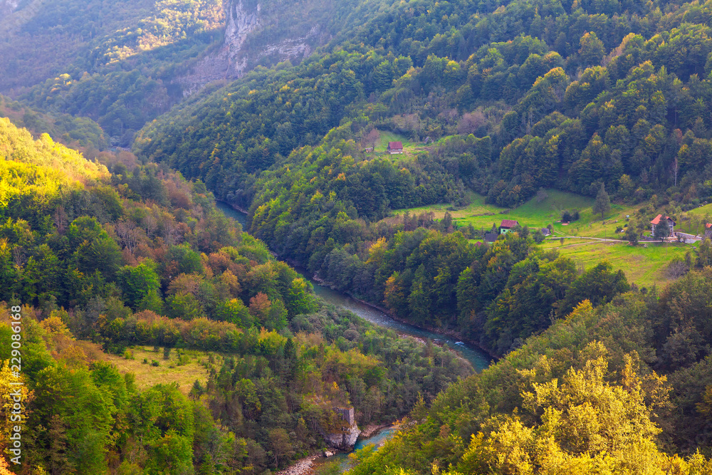 aerial view of Tara river valley in Montenegro 