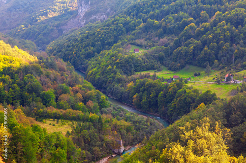 aerial view of Tara river valley in Montenegro 
