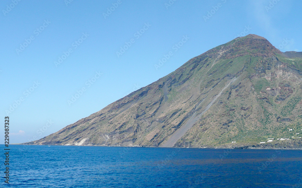 View of Stromboli, volcano of the Aeolian Islands Archipelago, Italy
