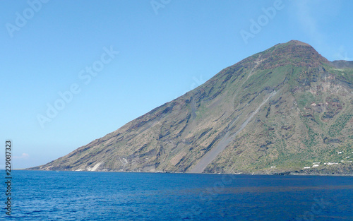 View of Stromboli, volcano of the Aeolian Islands Archipelago, Italy