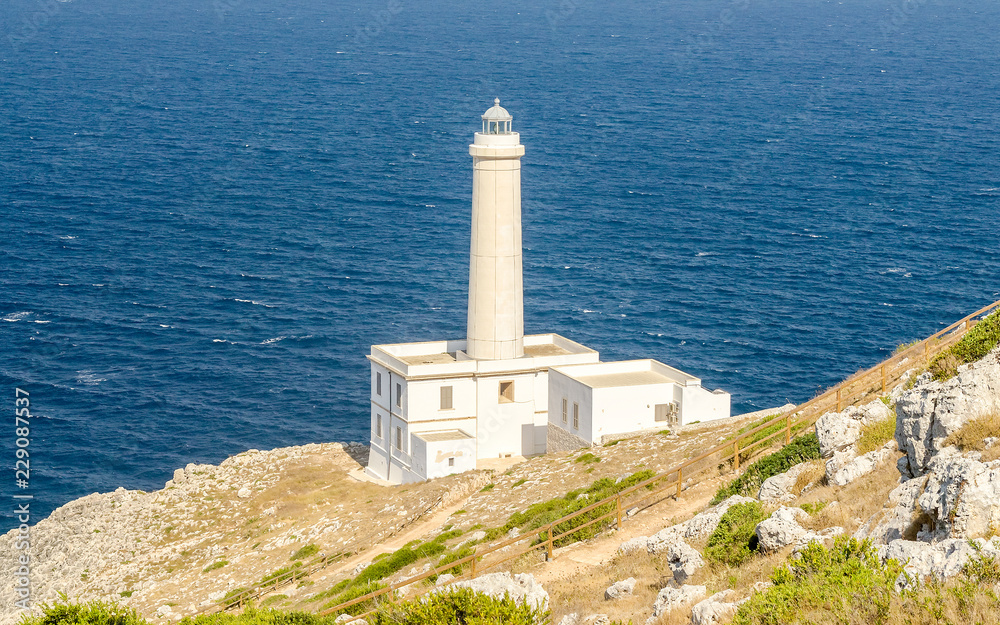 The iconic lighthouse of Capo d'Otranto, Salento, Apulia, Italy