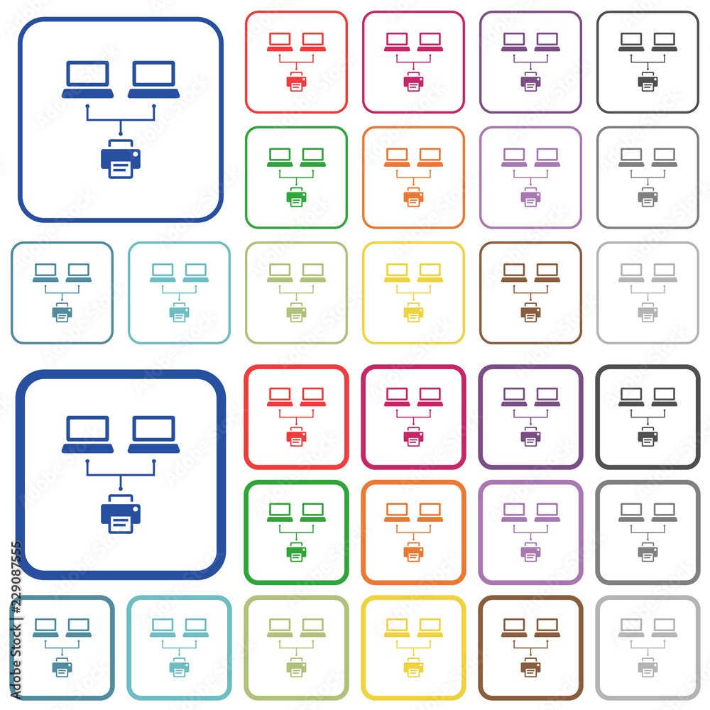 Network printing outlined flat color icons
