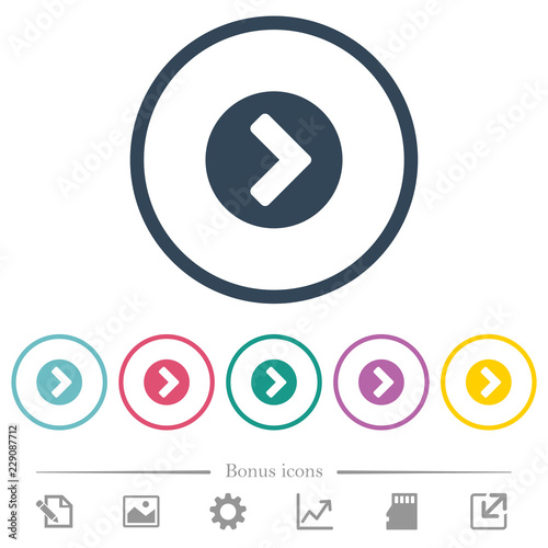 Chevron right flat color icons in round outlines