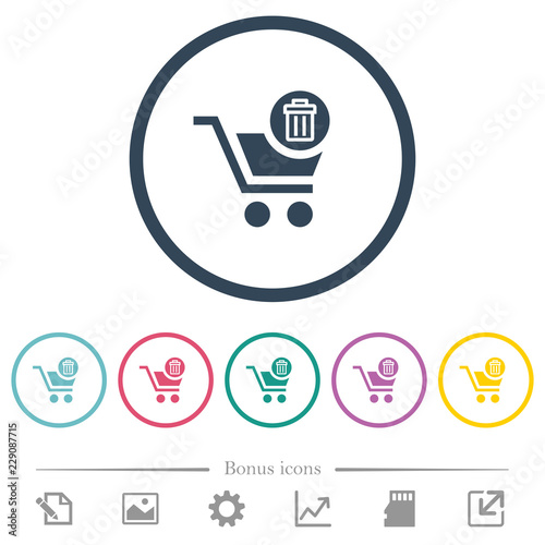 Delete from cart flat color icons in round outlines
