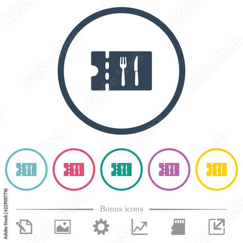 Dinner discount coupon flat color icons in round outlines
