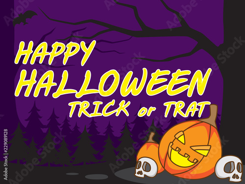 Happy Halloween Trick or Treat with Pumpkims Skull and Small Bat vector image