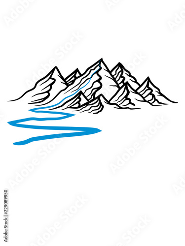 Route Fluss Wanderweg Berge Hugel Alpen Wandern Urlaug Ferien Radtour Hoch Oben Klettern Aufsteigen Besteigen Erklimmen Berg Clipart Design Kalt Schnee Snowboard Ski Fahren Stock Illustration Adobe Stock