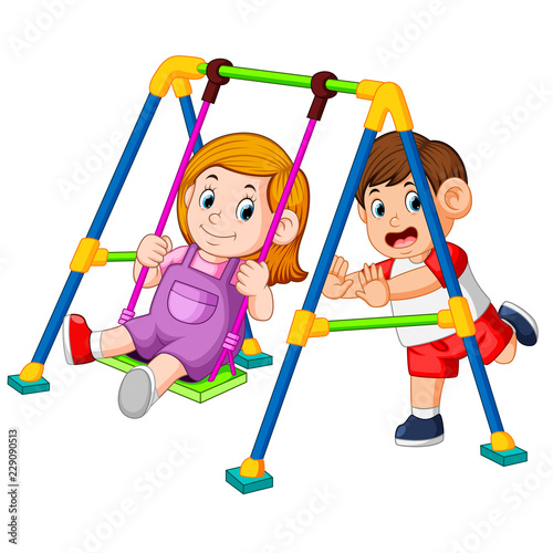 the children have fun playing swings 