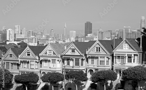 The painte sisters houses in San Francisco, black and white