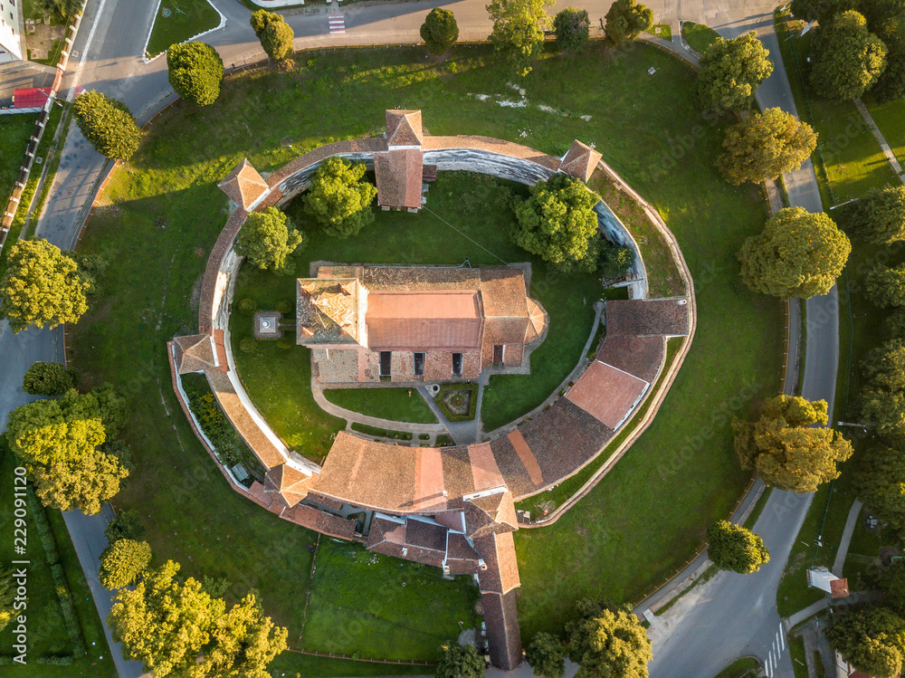 Aerial view of Harman fortified church in Transylvania Romania Aerial view of Harman fortified church in Transylvania Romania