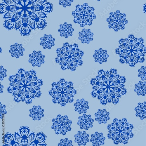 Fotobehang Stylized snowflakes falling down, seamless tile for Christmas wrapping paper