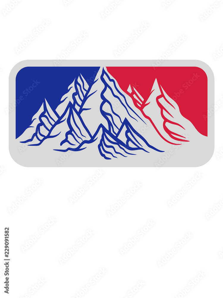 rot blau logo berge hügel alpen wandern urlaug ferien radtour hoch oben klettern aufsteigen besteigen erklimmen berg clipart design kalt schnee snowboard ski fahren