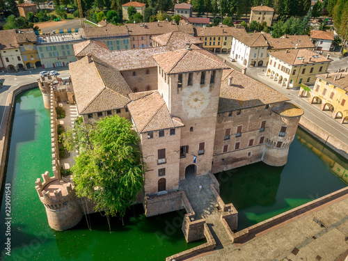 Aerial view of Fontanellato castle with green water in the moat near Parma Italy photo