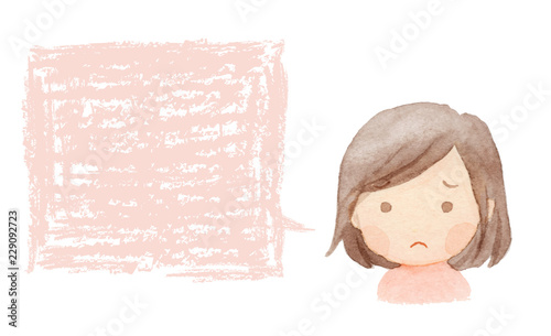 女の子　困る　フキダシ　水彩