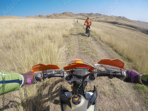 Enduro journey with dirt bike in high mountains in Caucasus nature photo