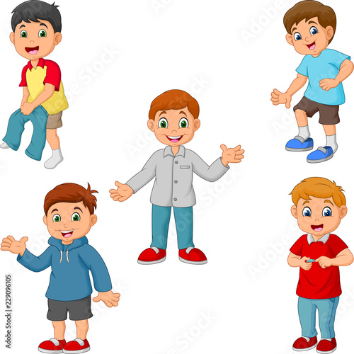 Happy little boys with different activities