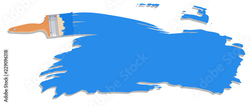 Blue colour paint and brush